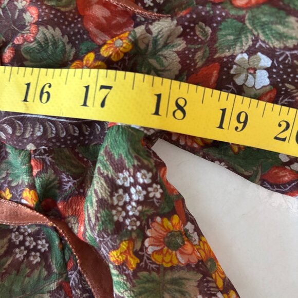 70's Boho Flowy Floral Top - Brown Ribbon Tie Front Peasant Blouse - Picture 8 of 8